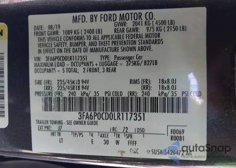 2020 Ford Fusion Sel from USA, damaged, VIN 3FA6P0CD0LR117351